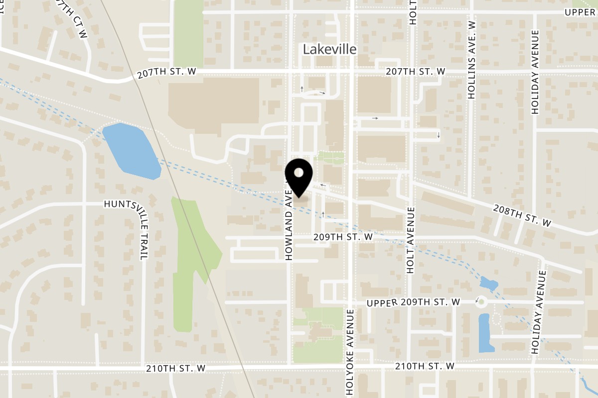 Map showing the location of Lakeville Brewing Company on 8790 Upper 208th St W in Lakeville